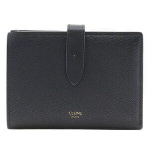 CELINE Medium strap wallet Bi-Fold Wallet black Calfskin Women